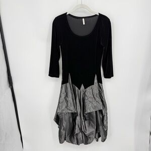 Vtg Magdalena Black Velvet pewter metallic Lagenlook Full Parachute Dress sz XS